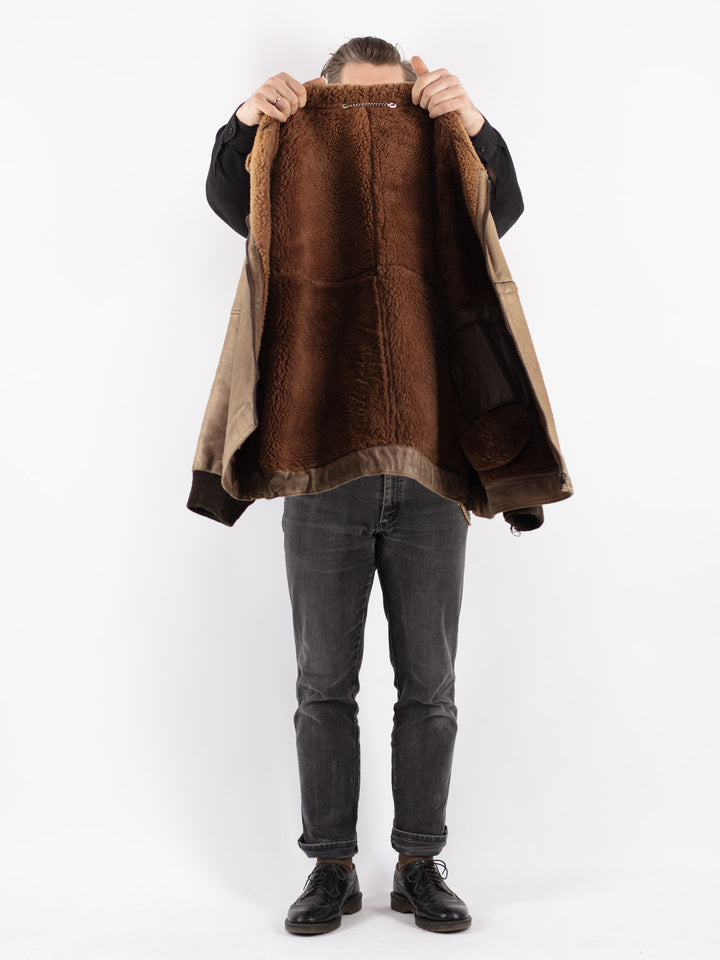 Vintage 80's Men Sheepskin Jacket in Beige