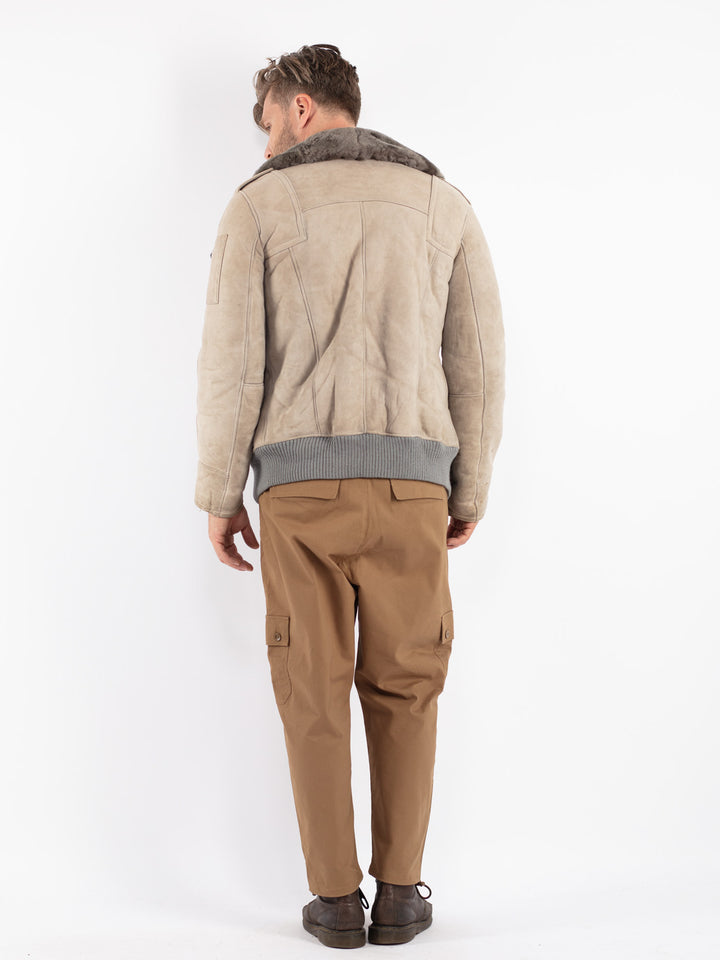 Vintage 80's Men Sheepskin Jacket in Beige