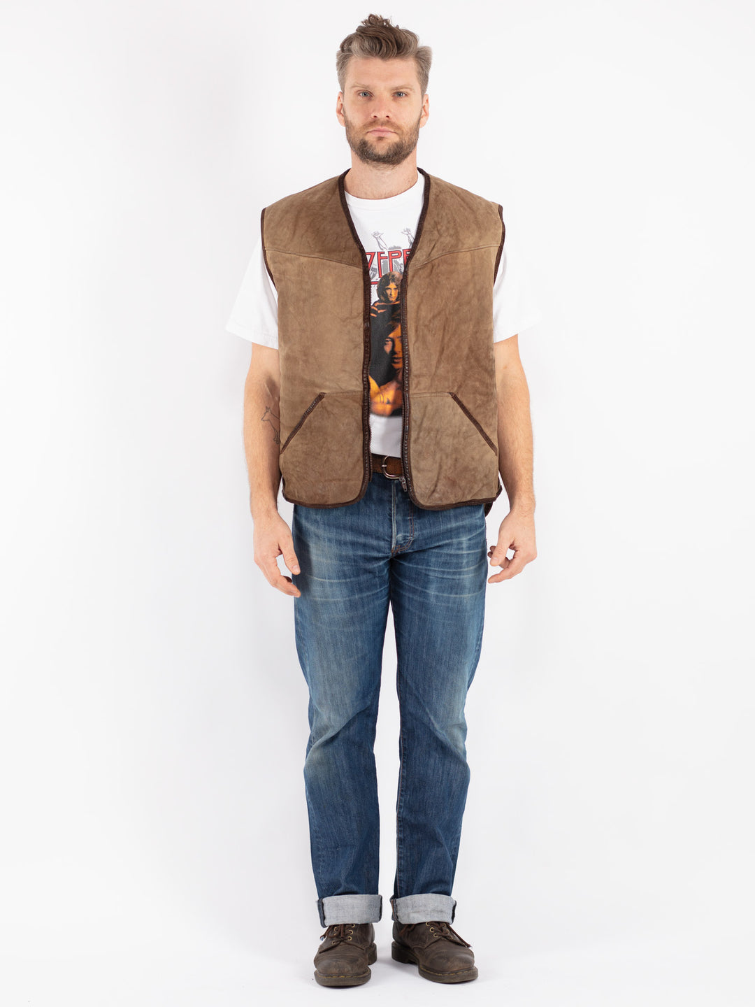 Vintage 80's Men Sheepskin Vest in Beige