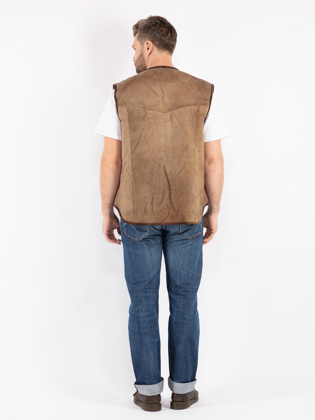 Vintage 80's Men Sheepskin Vest in Beige