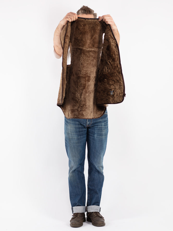 Vintage 80's Men Sheepskin Vest in Beige
