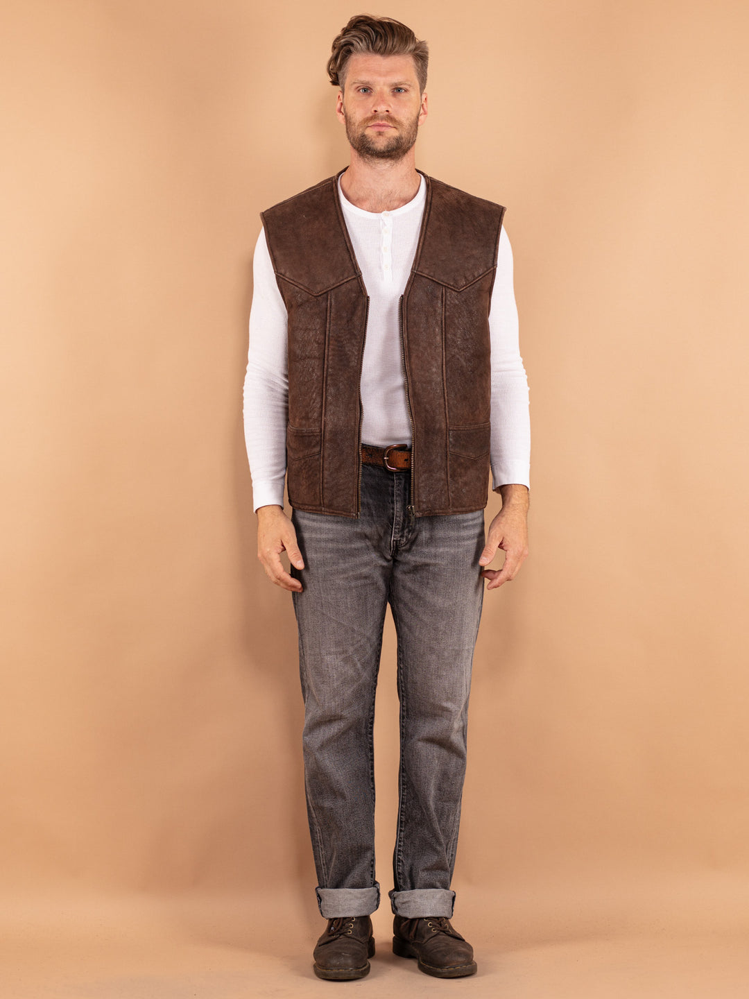 Vintage 80. gadu vīriešu aitādas veste brūnā krāsā