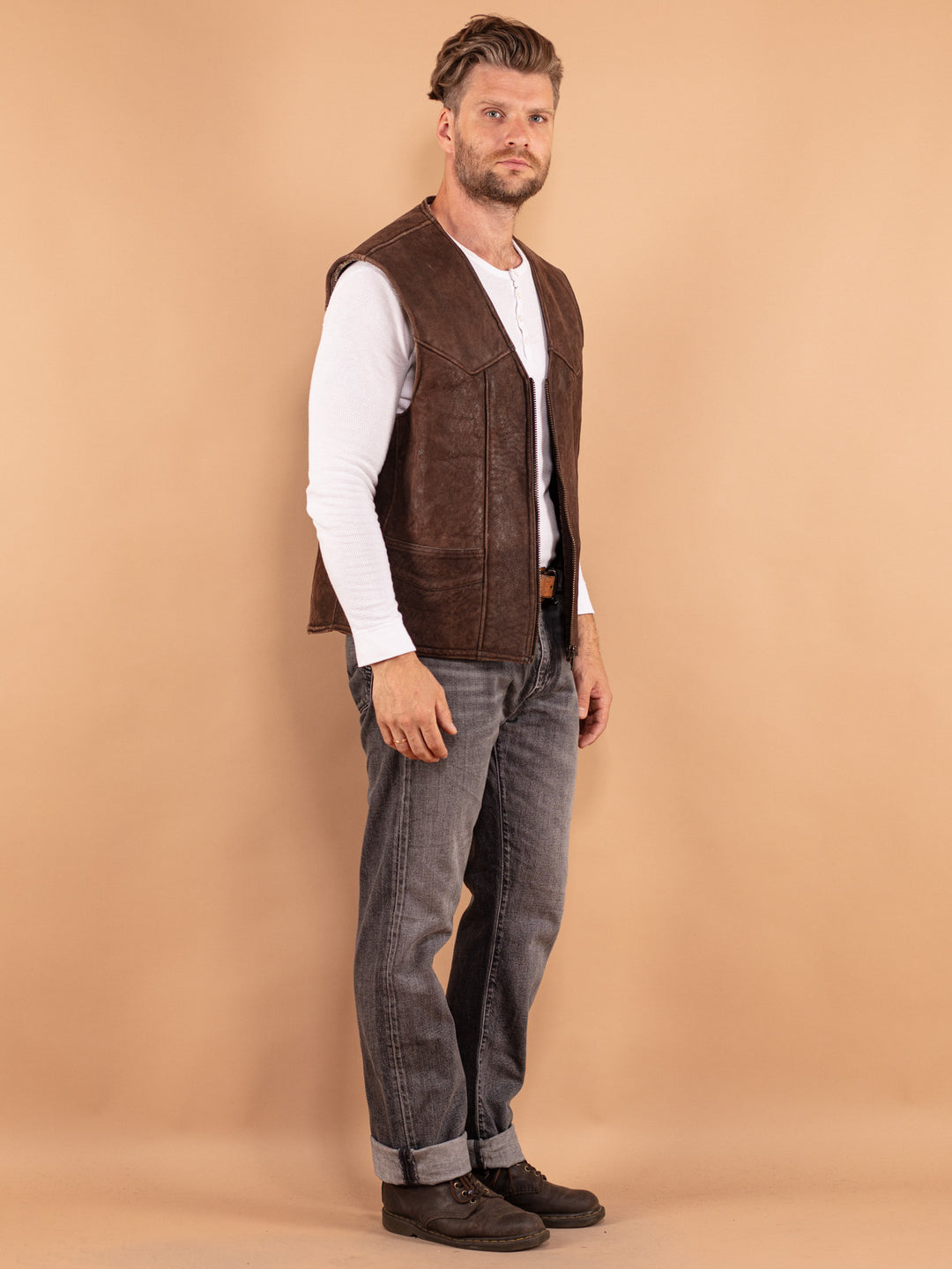 Vintage 80. gadu vīriešu aitādas veste brūnā krāsā