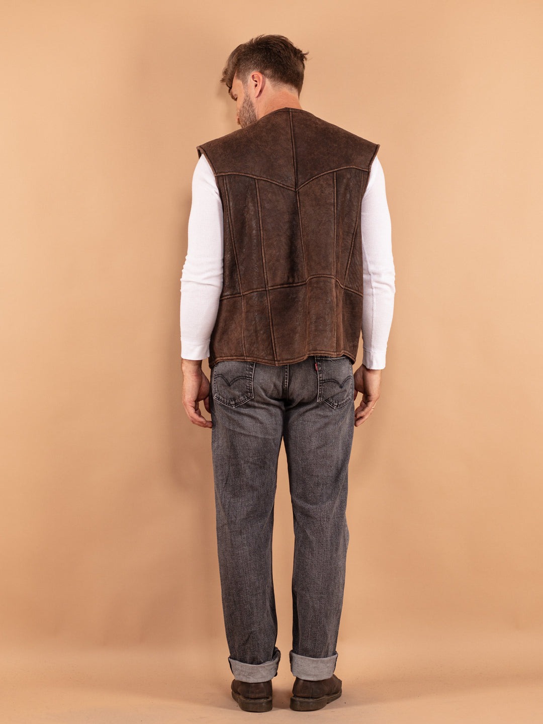 Vintage 80. gadu vīriešu aitādas veste brūnā krāsā