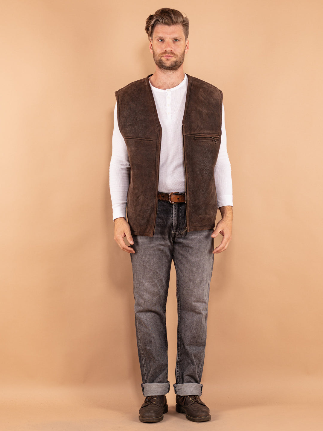 Vintage 80's Men Sheepskin Vest in Brown