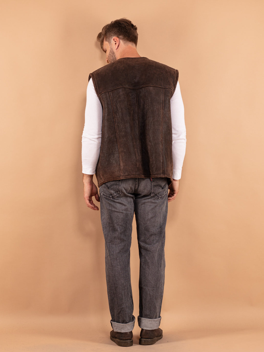 Vintage 80's Men Sheepskin Vest in Brown