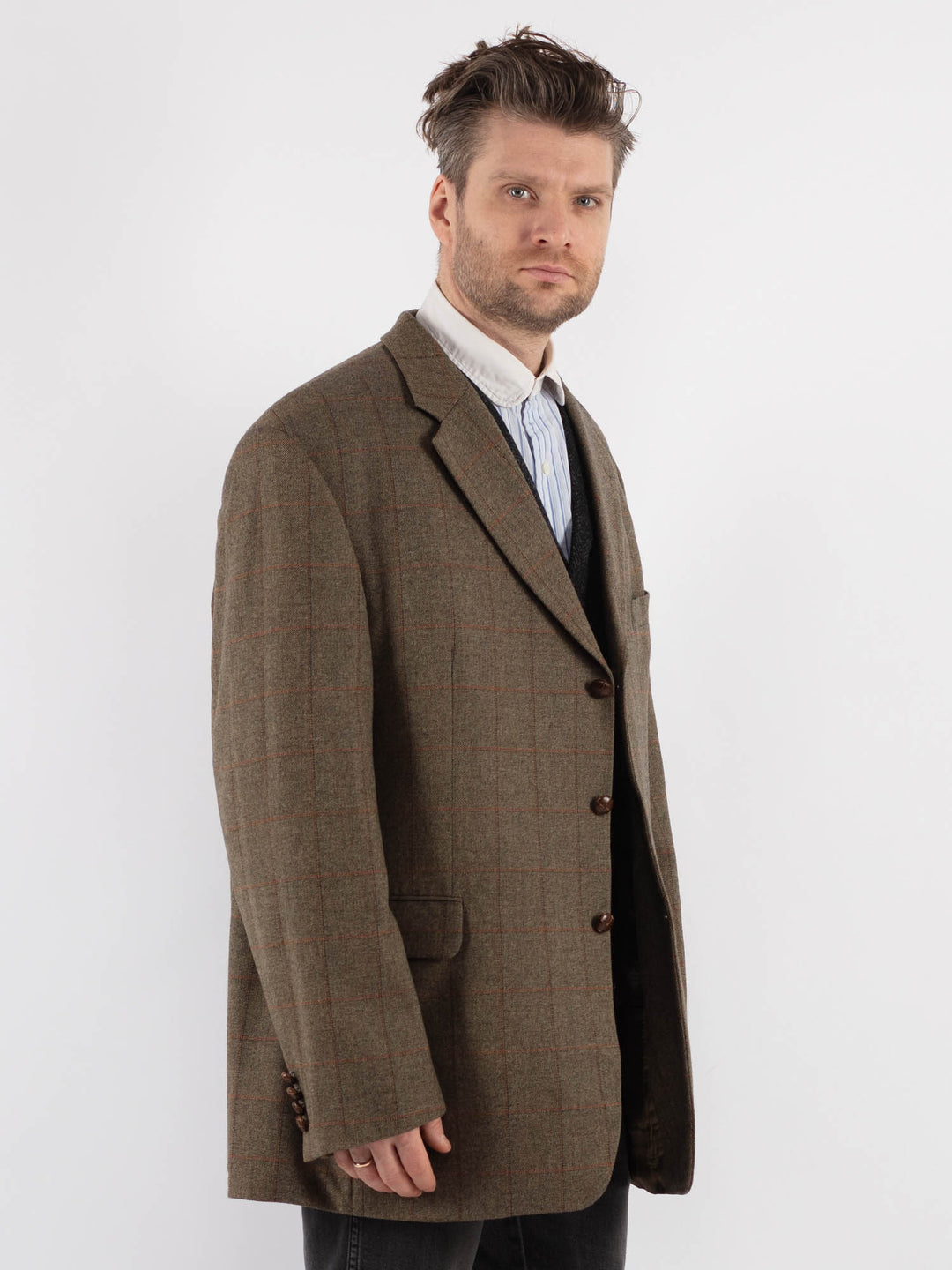 Vintage 80's Men Wool Blazer Jacket in Beige - NorthernGrip