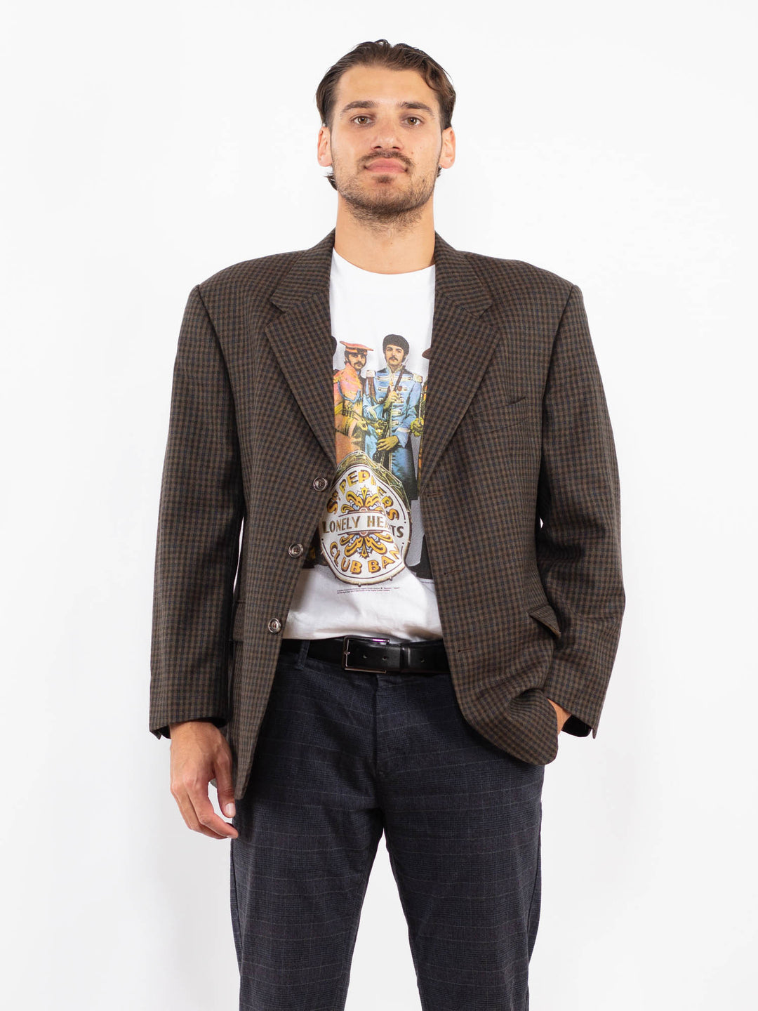 Vintage 80's Men Wool Blazer Jacket in BrownZ2211