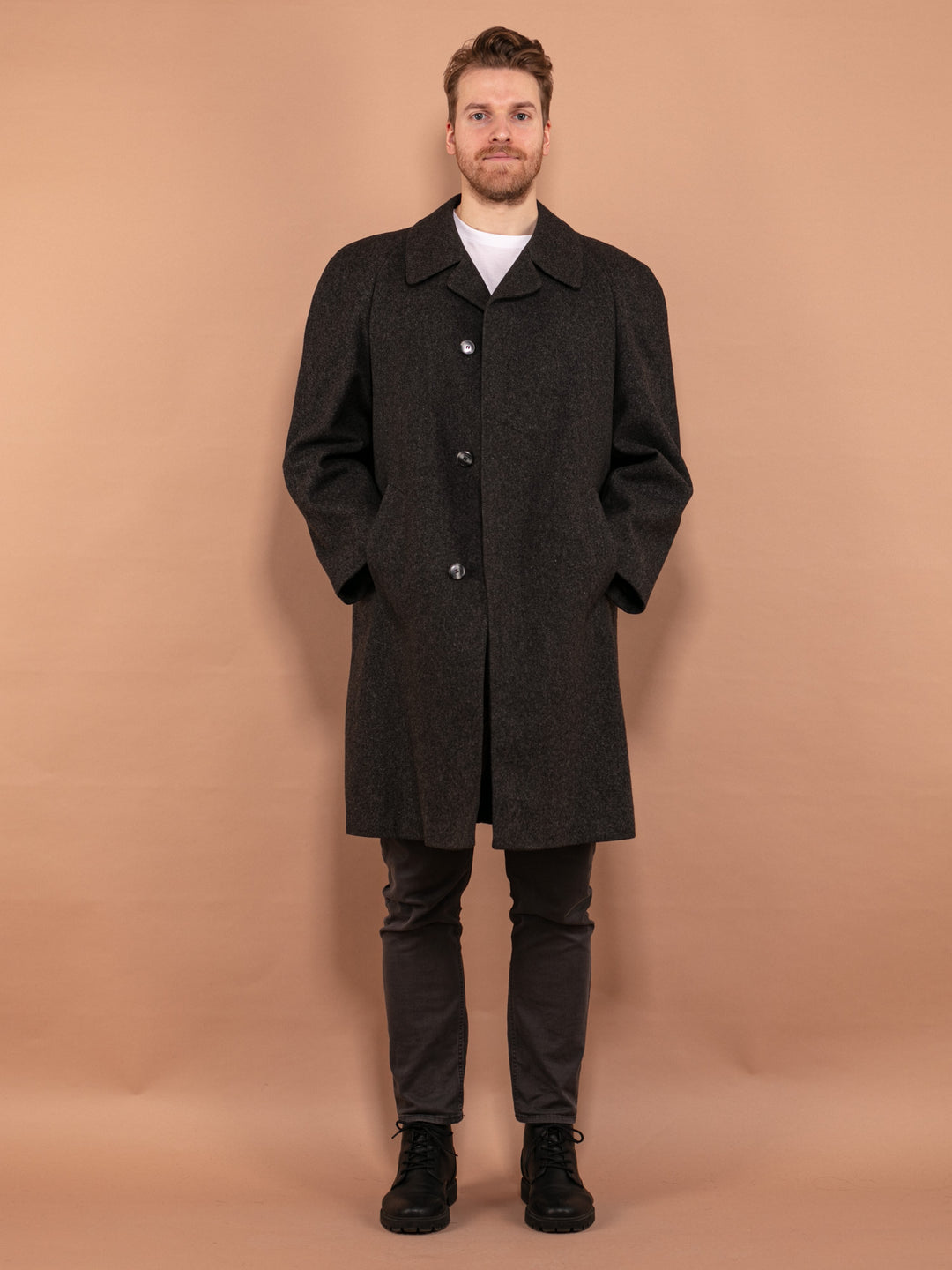 Vintage 80's Men Wool Coat in Gray - NorthernGrip