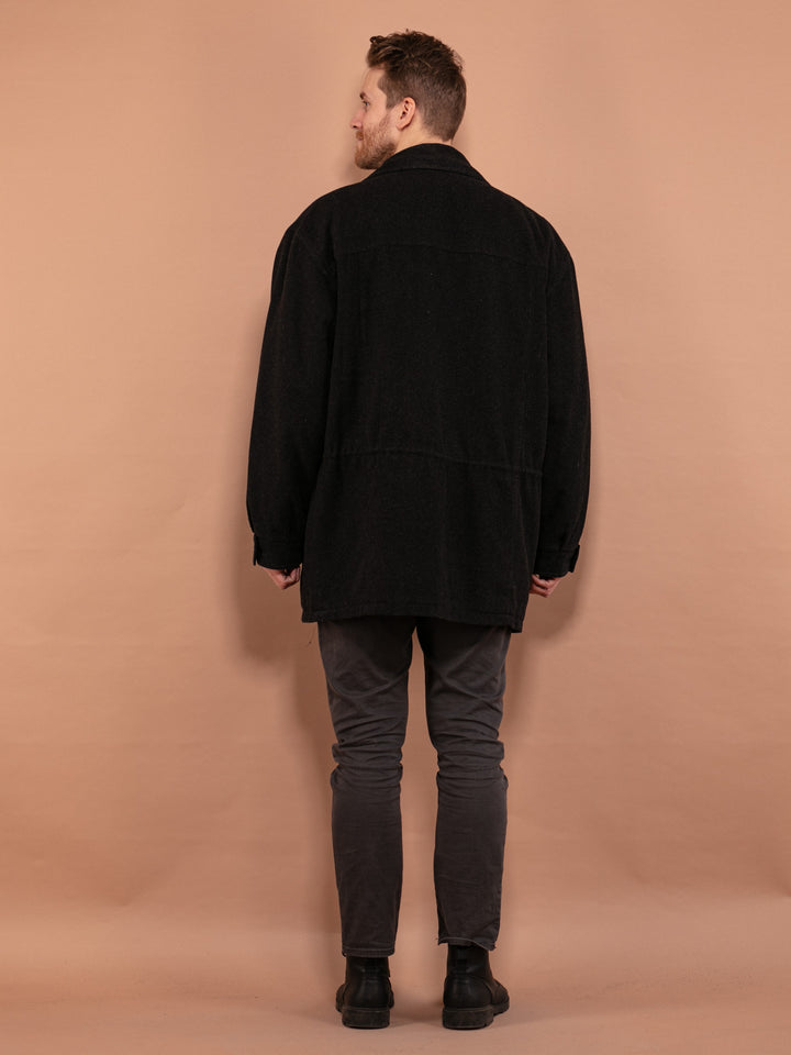 Vintage 80's Men Wool Parka Coat in Dark Gray - NorthernGrip