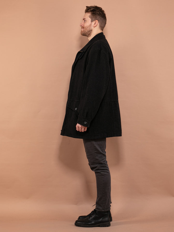 Vintage 80's Men Wool Parka Coat in Dark Gray - NorthernGrip
