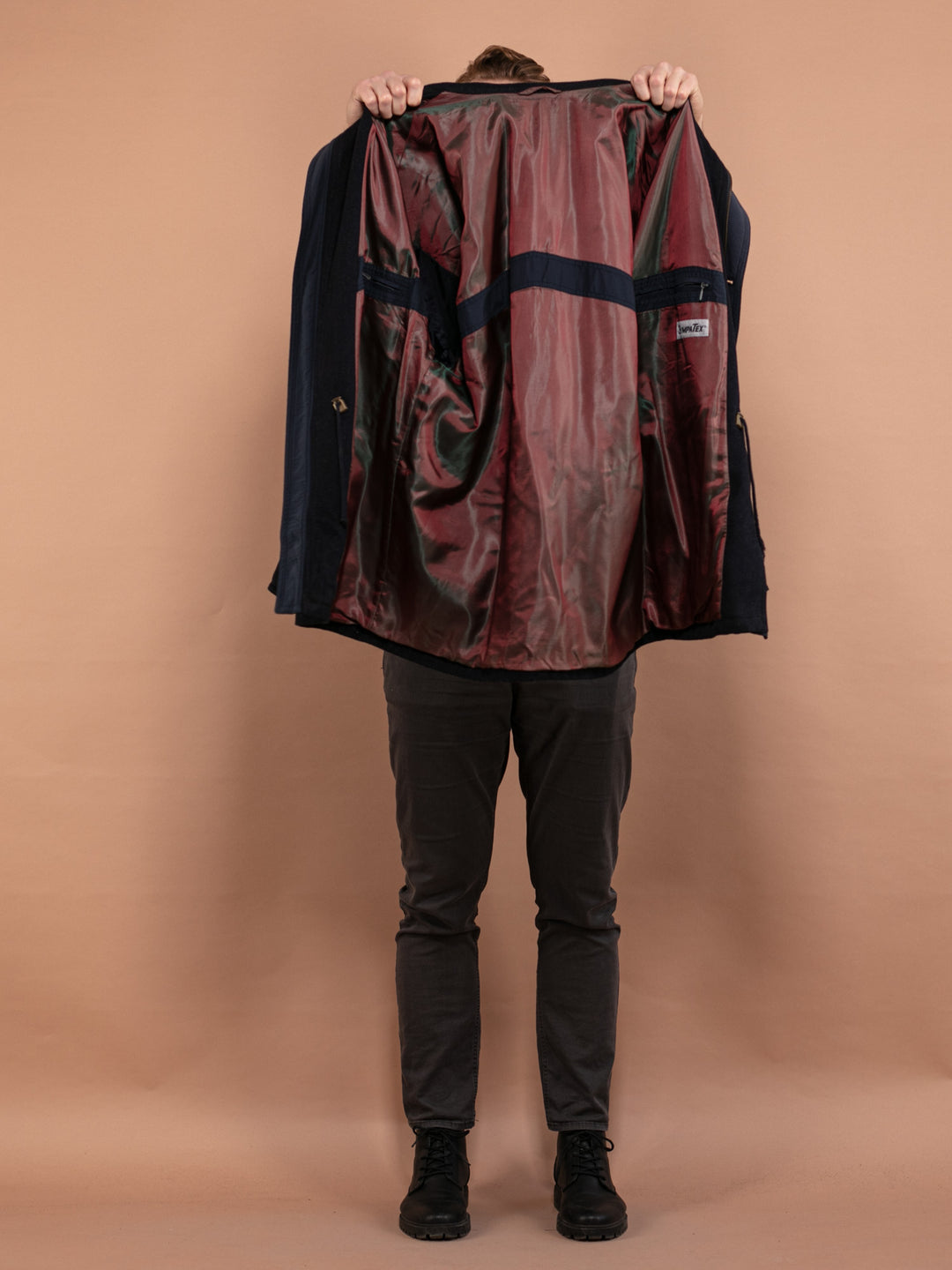 Vintage 80's Men Wool Parka Coat in Navy Blue - NorthernGrip
