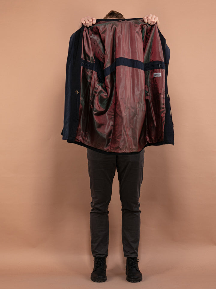 Vintage 80's Men Wool Parka Coat in Navy Blue - NorthernGrip