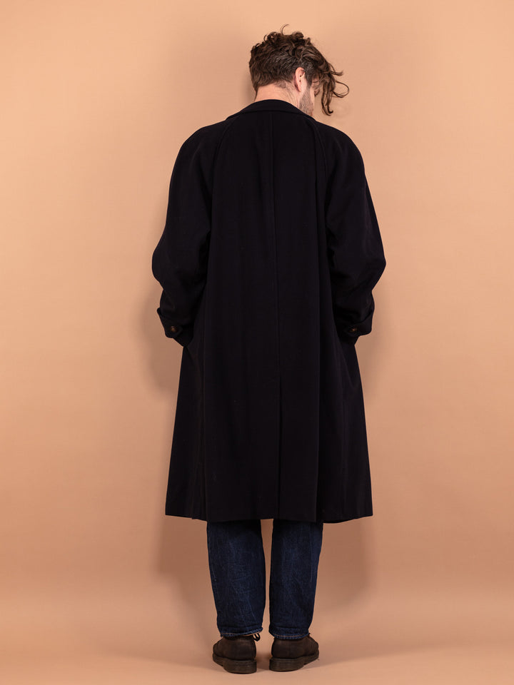 Vintage 80's Men Wool and Cashmere Overcoat in Navy Blue - NorthernGrip