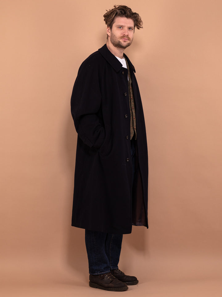 Vintage 80's Men Wool and Cashmere Overcoat in Navy Blue - NorthernGrip