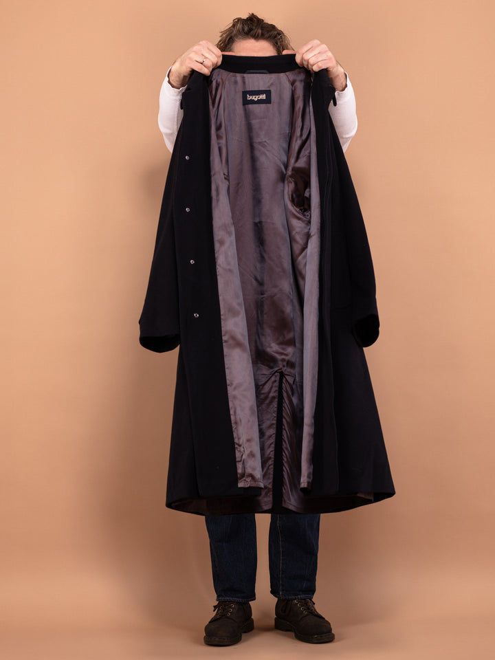 Vintage 80's Men Wool and Cashmere Overcoat in Navy Blue - NorthernGrip