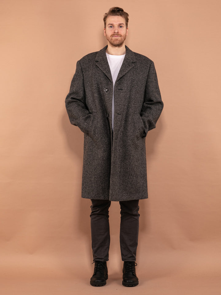 Vintage 80's Men Wool Coat in Grey - NorthernGrip