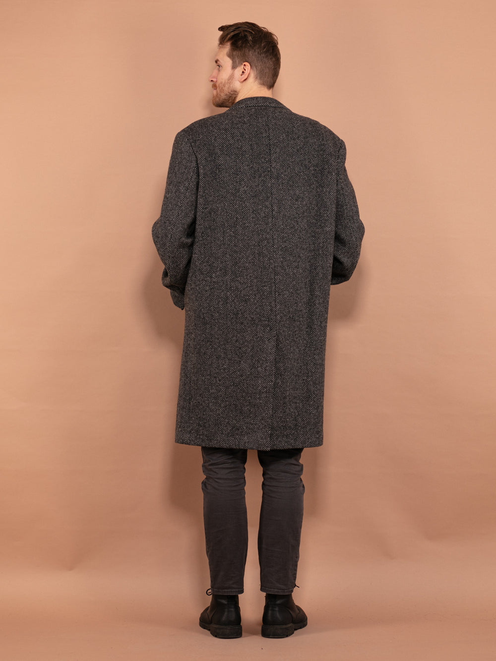 Vintage 80's Men Wool Coat in Grey - NorthernGrip