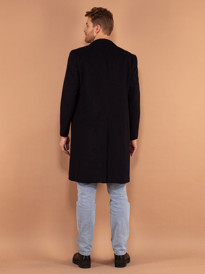 Vintage 80's Men Wool Coat in Navy - NorthernGrip