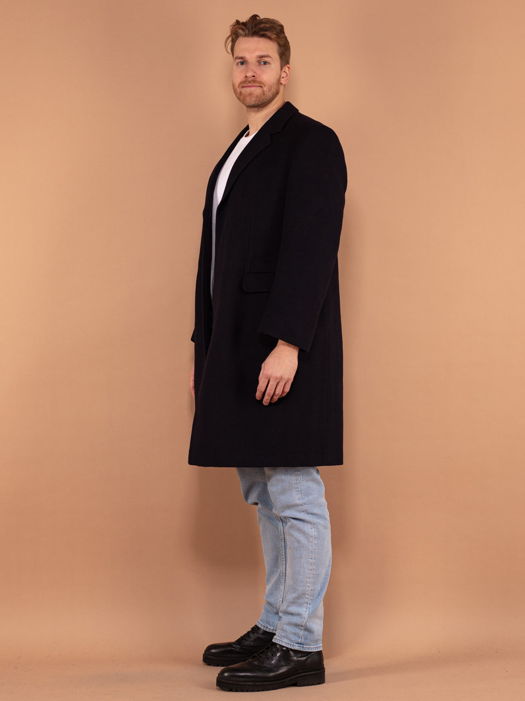Vintage 80's Men Wool Coat in Navy - NorthernGrip