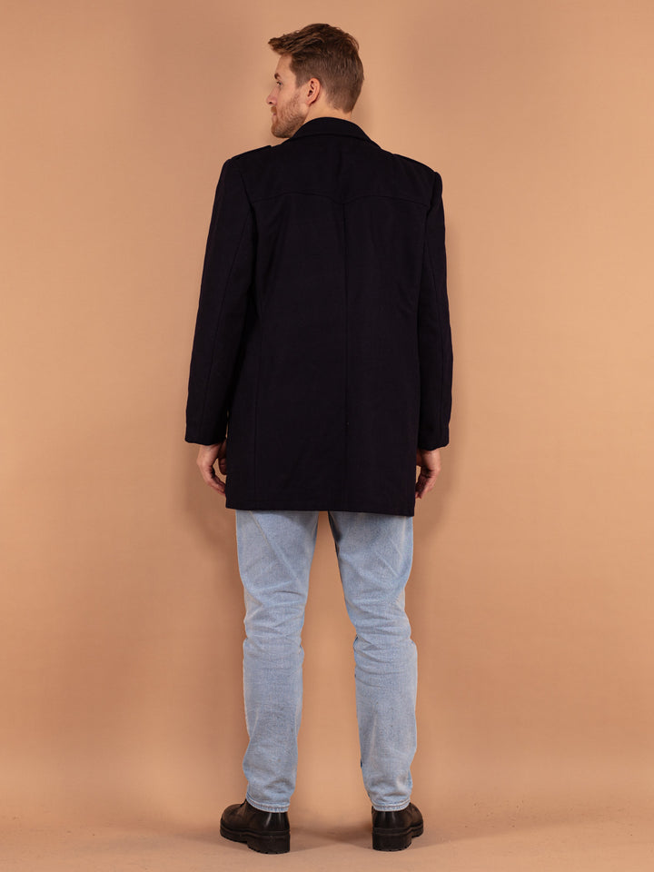 Vintage 80's Men Wool Coat in Blue - NorthernGrip