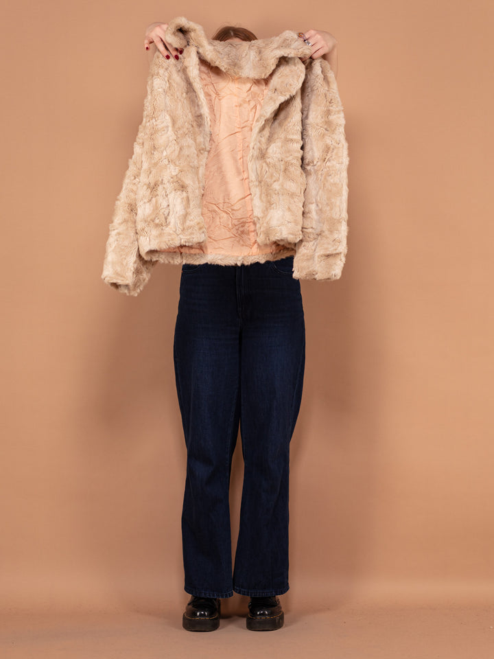 Vintage 80's Women Faux Fur Jacket in Beige - NorthernGrip