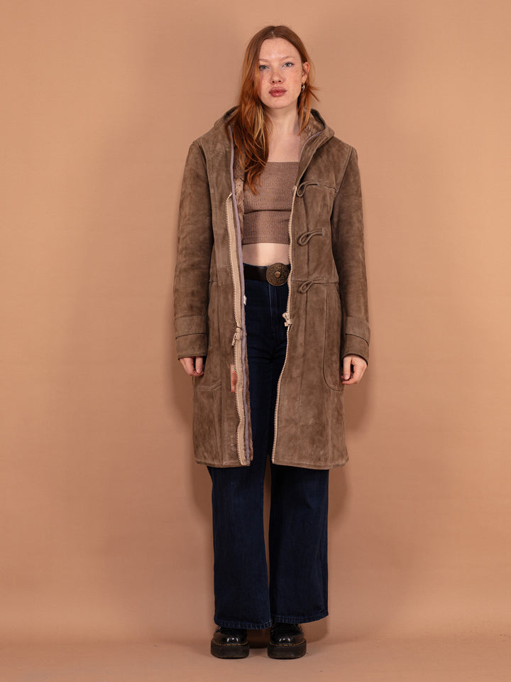 Vintage 70's Women Hooded Sheepskin Coat in Beige - NorthernGrip