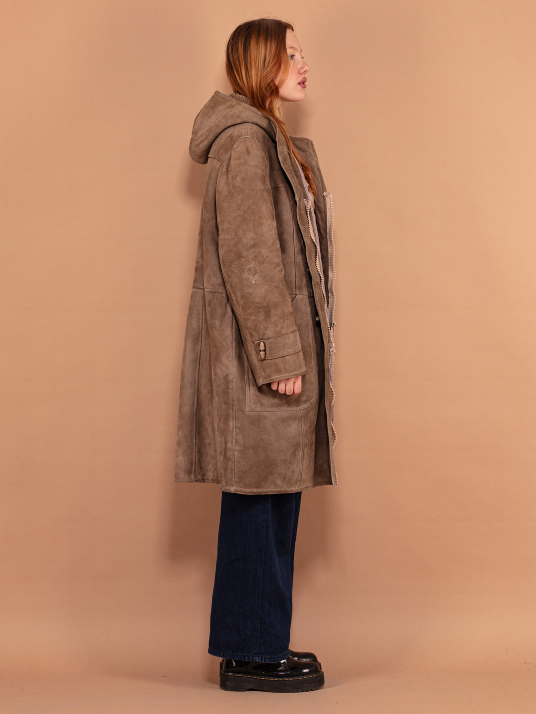 Vintage 70's Women Hooded Sheepskin Coat in Beige - NorthernGrip