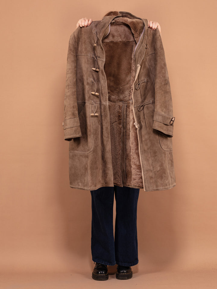 Vintage 70's Women Hooded Sheepskin Coat in Beige - NorthernGrip