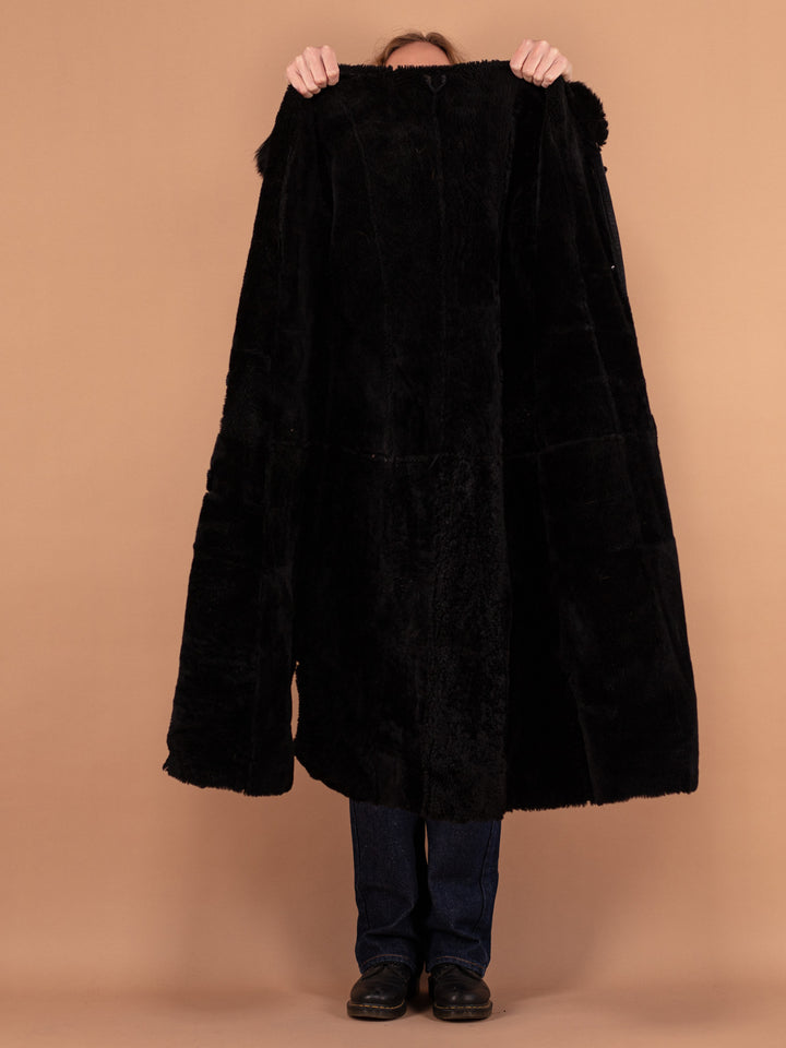 Vintage 80's Women Hooded Sheepskin Long Coat in Brown - NorthernGrip