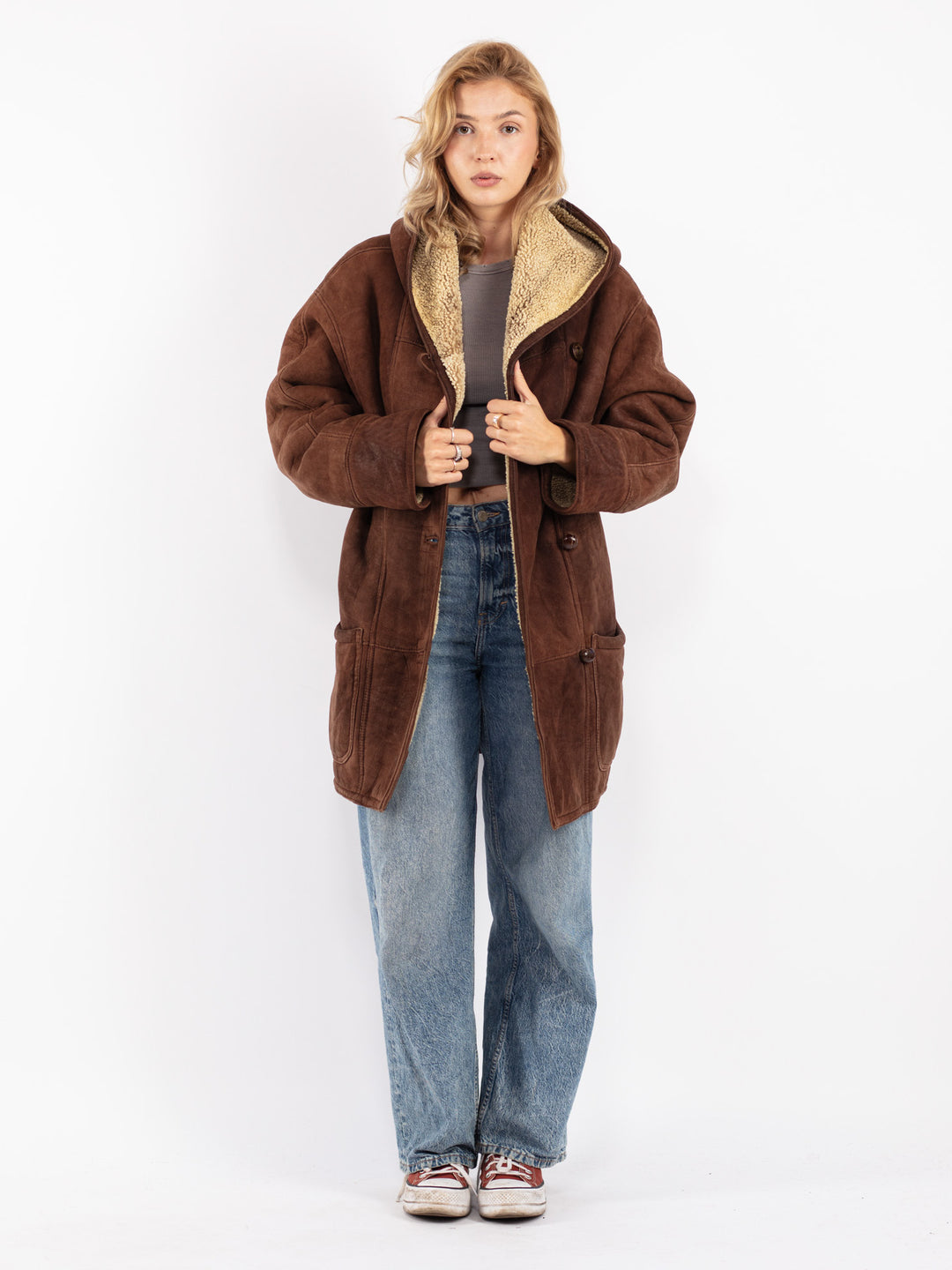 Vintage 80's Women Sheepskin Coat in Brown