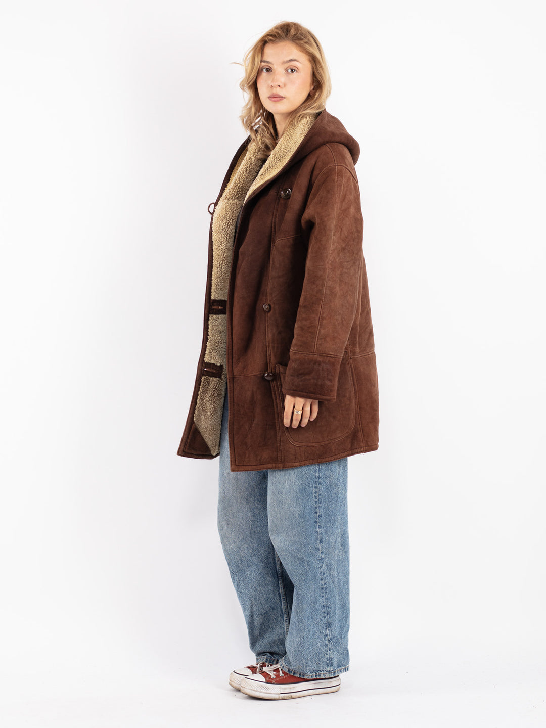 Vintage 80's Women Sheepskin Coat in Brown