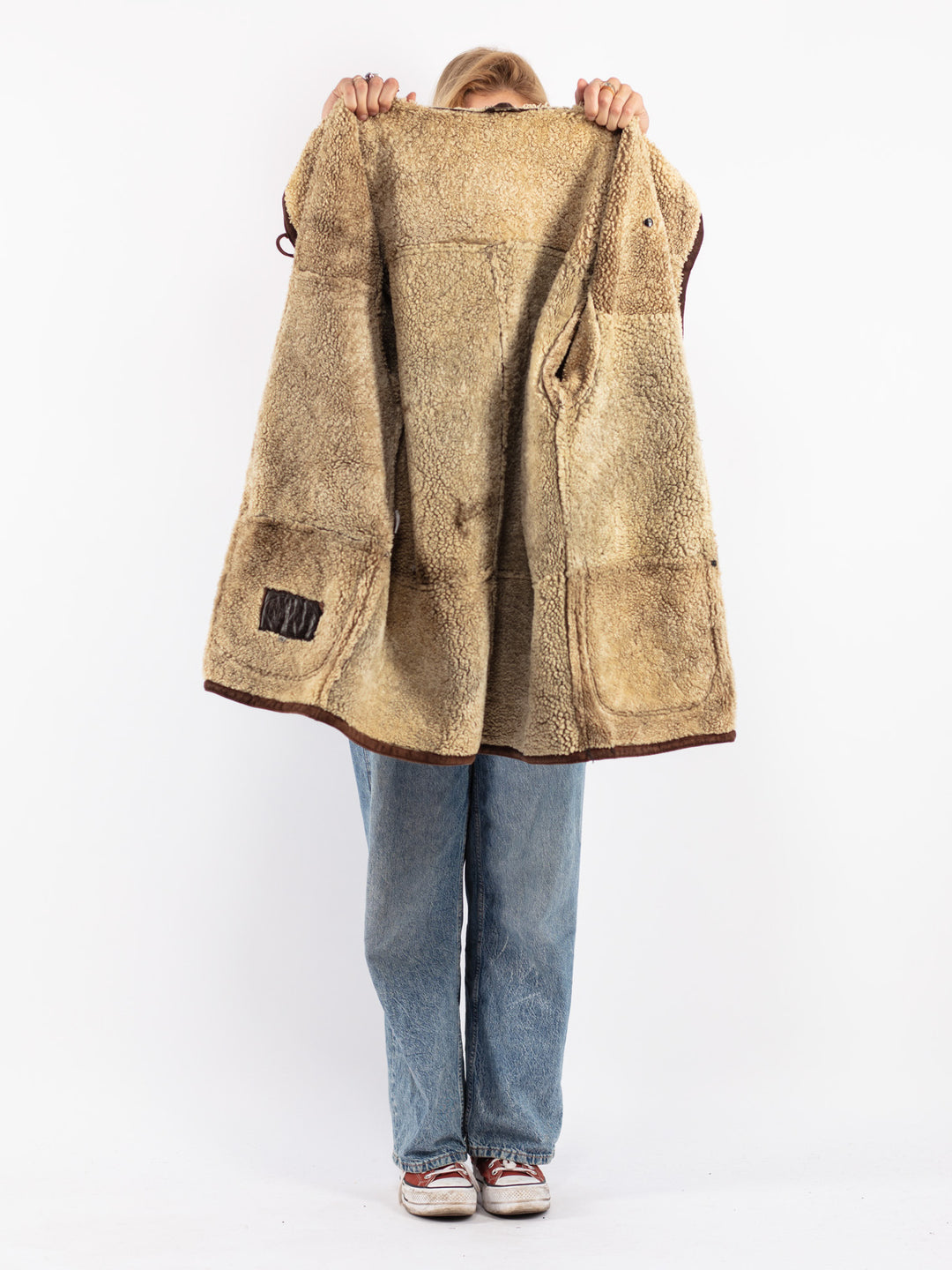 Vintage 80's Women Sheepskin Coat in Brown