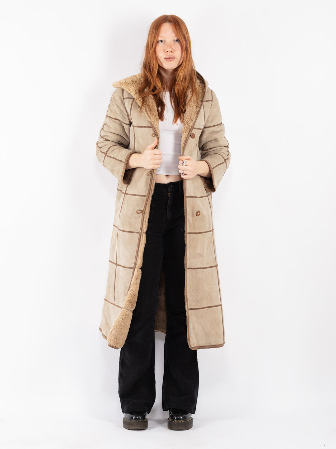Vintage 80's Women Sheepskin Coat in Beige