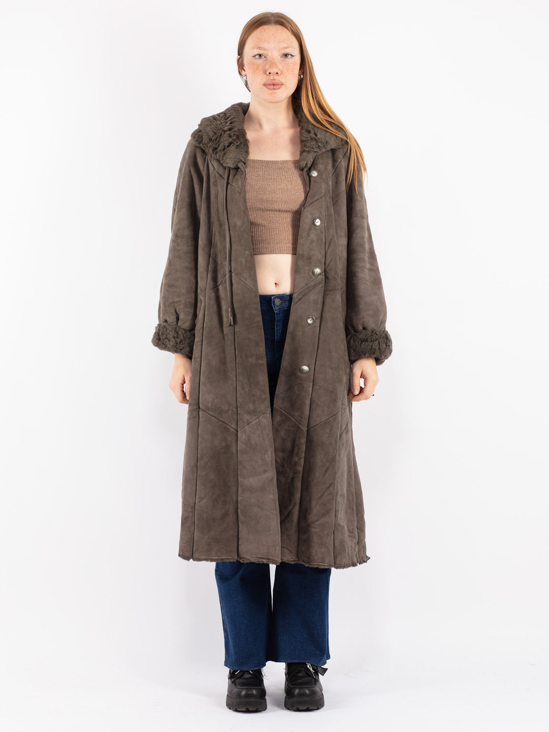 Vintage 80's Women Sheepskin Coat in Gray