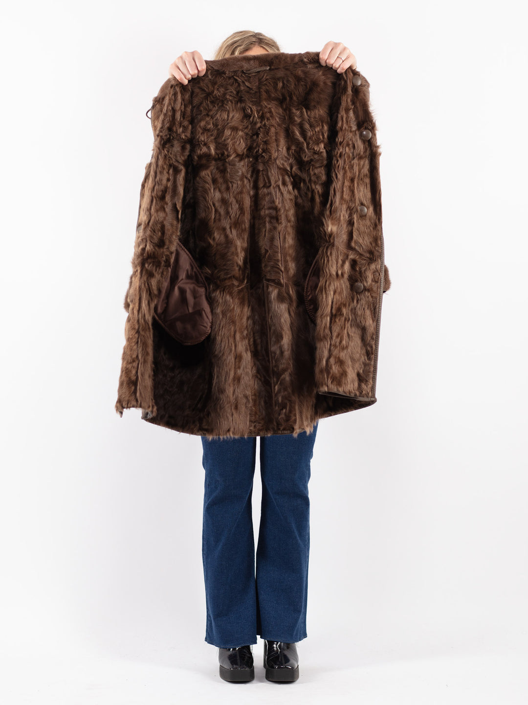Vintage 90's Women Leather Coat in Brown