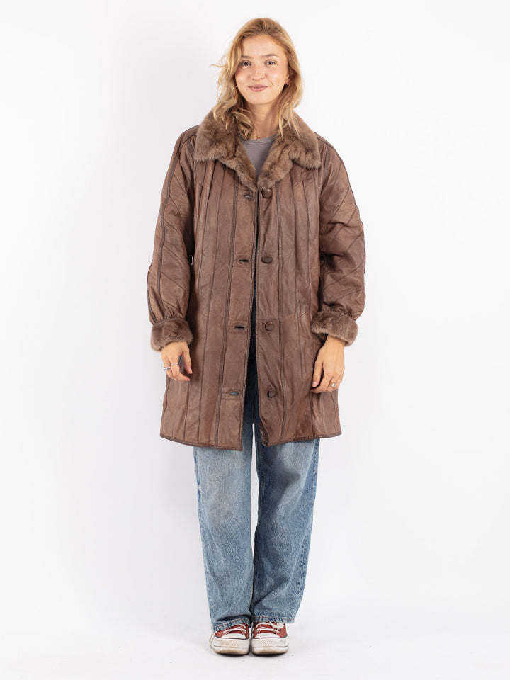 Vintage 80's Women Leather Coat in