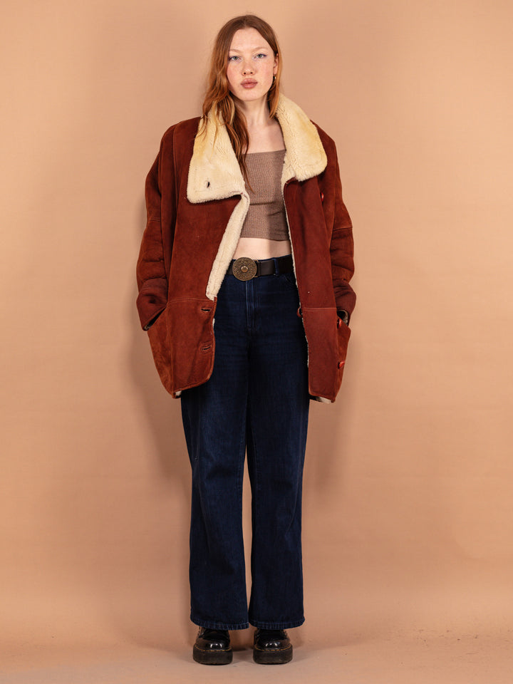 Vintage 80's Women Oversized Shearling Coat in Brown - NorthernGrip