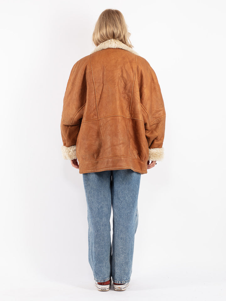 Vintage 80's Women Shearling Coat in Brown