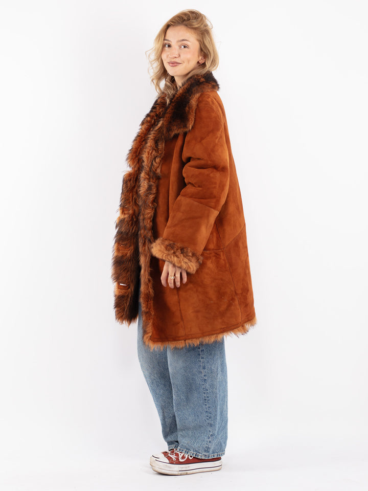Vintage 80's Women Shearling Coat in Brown