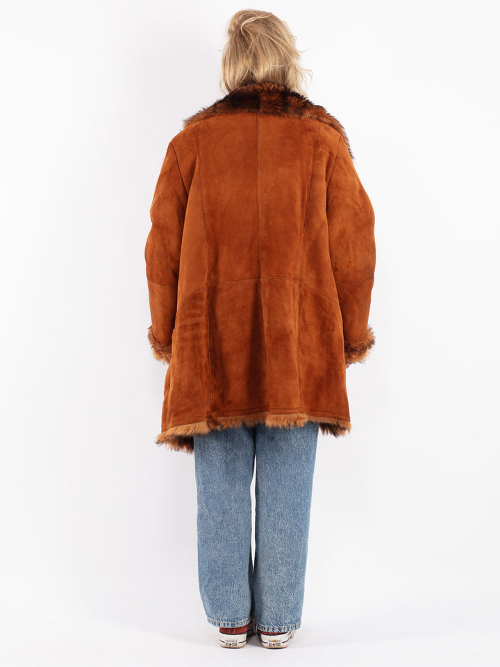 Vintage 80's Women Shearling Coat in Brown