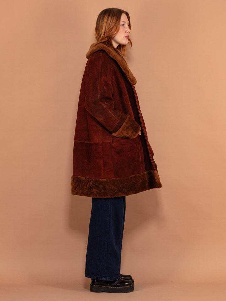 Vintage 80's Women Oversized Sheepskin Coat in Brown - NorthernGrip