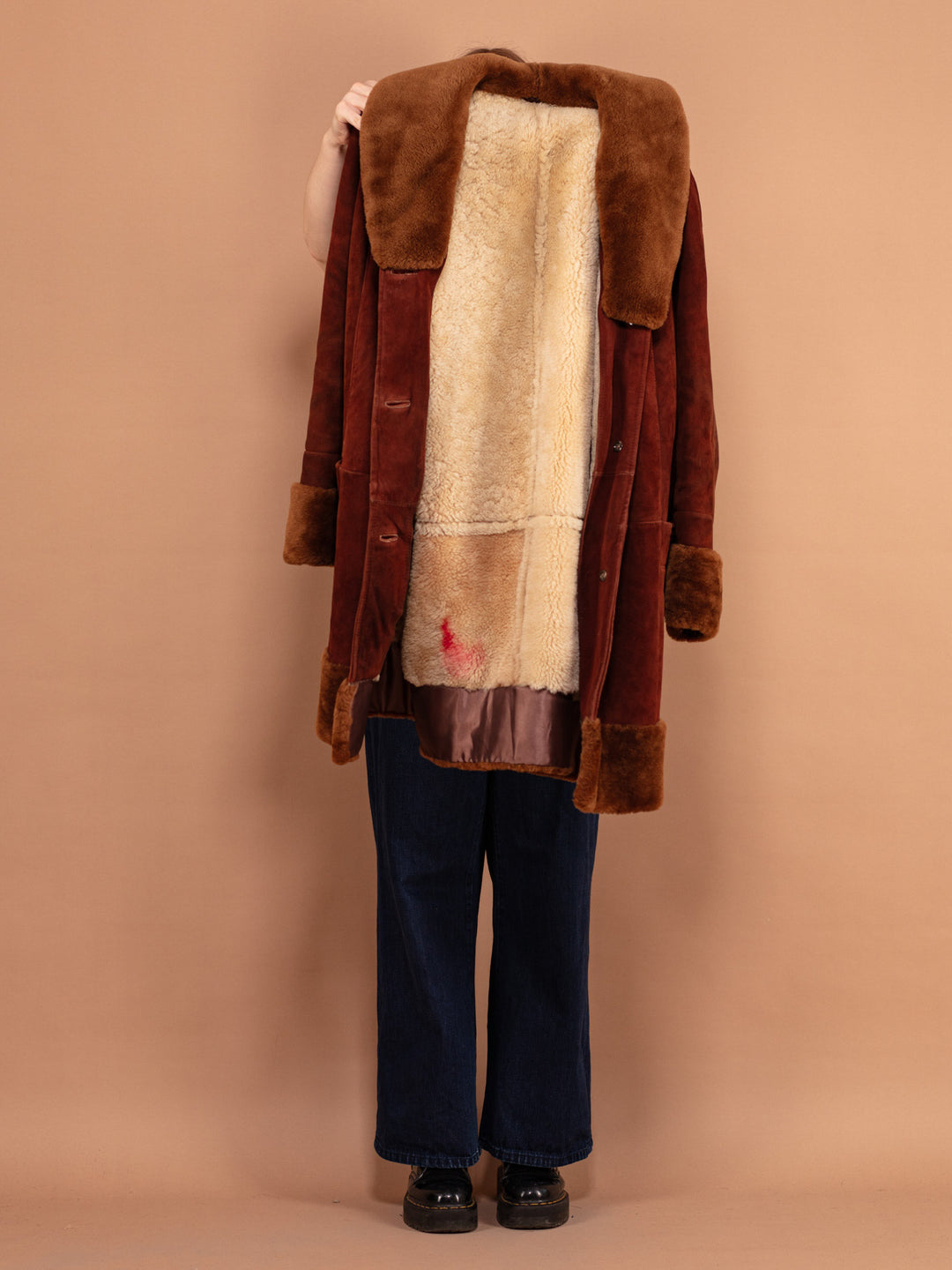 Vintage 80's Women Oversized Sheepskin Coat in Brown - NorthernGrip