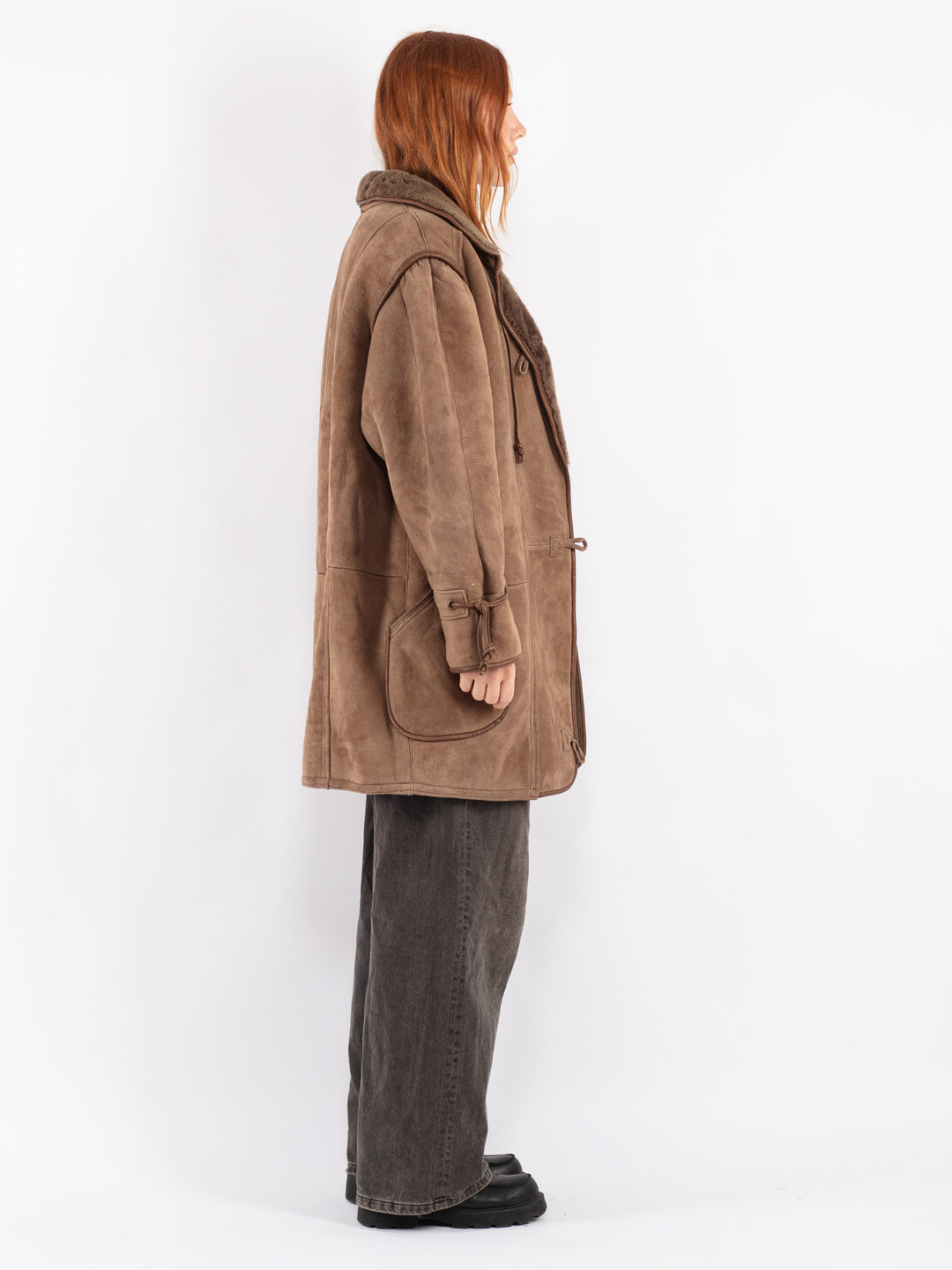 Vintage 90's Women Sheepskin Coat in Brown