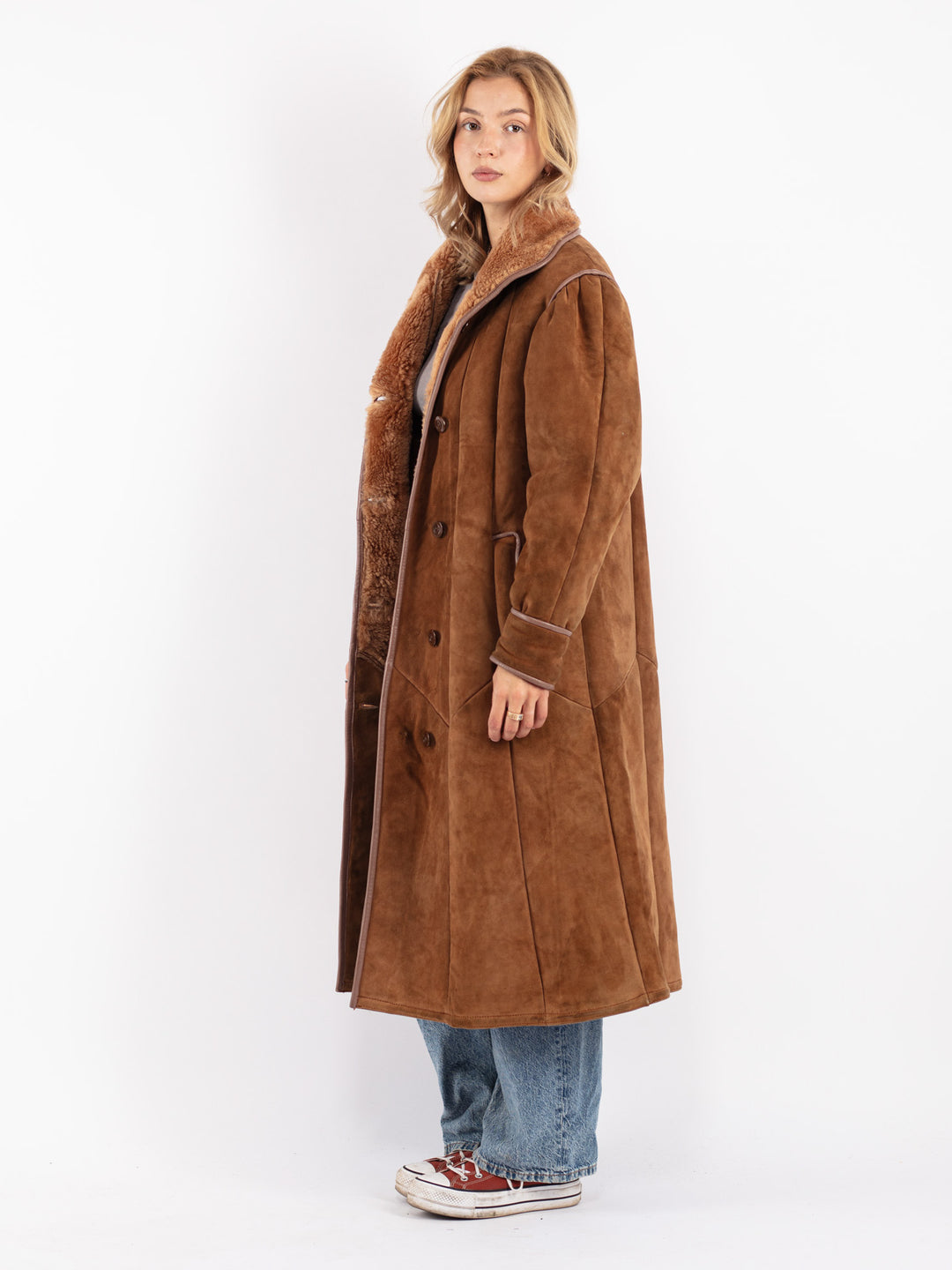 Vintage 80's Women Sheepskin Coat in Brown