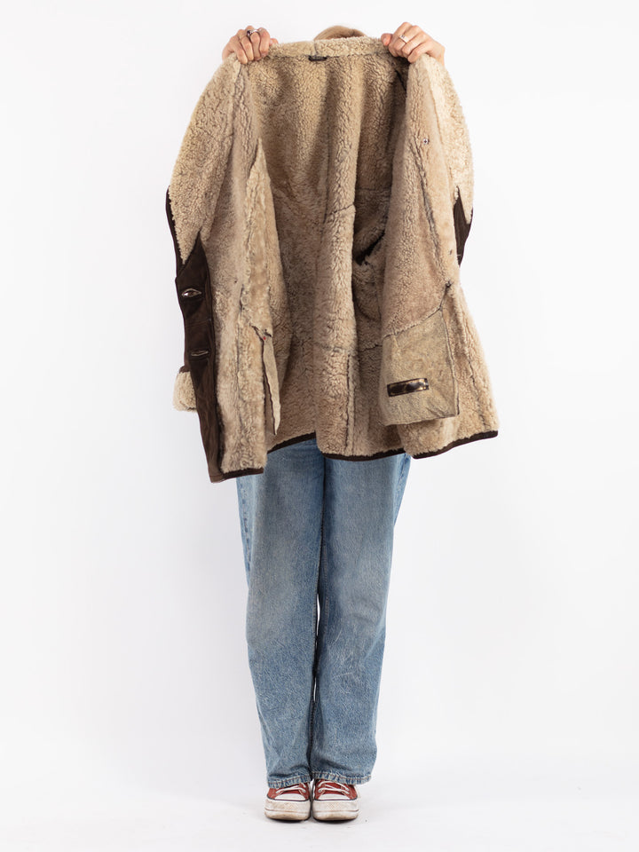 Vintage 80's Women Sheepskin Coat in Brown