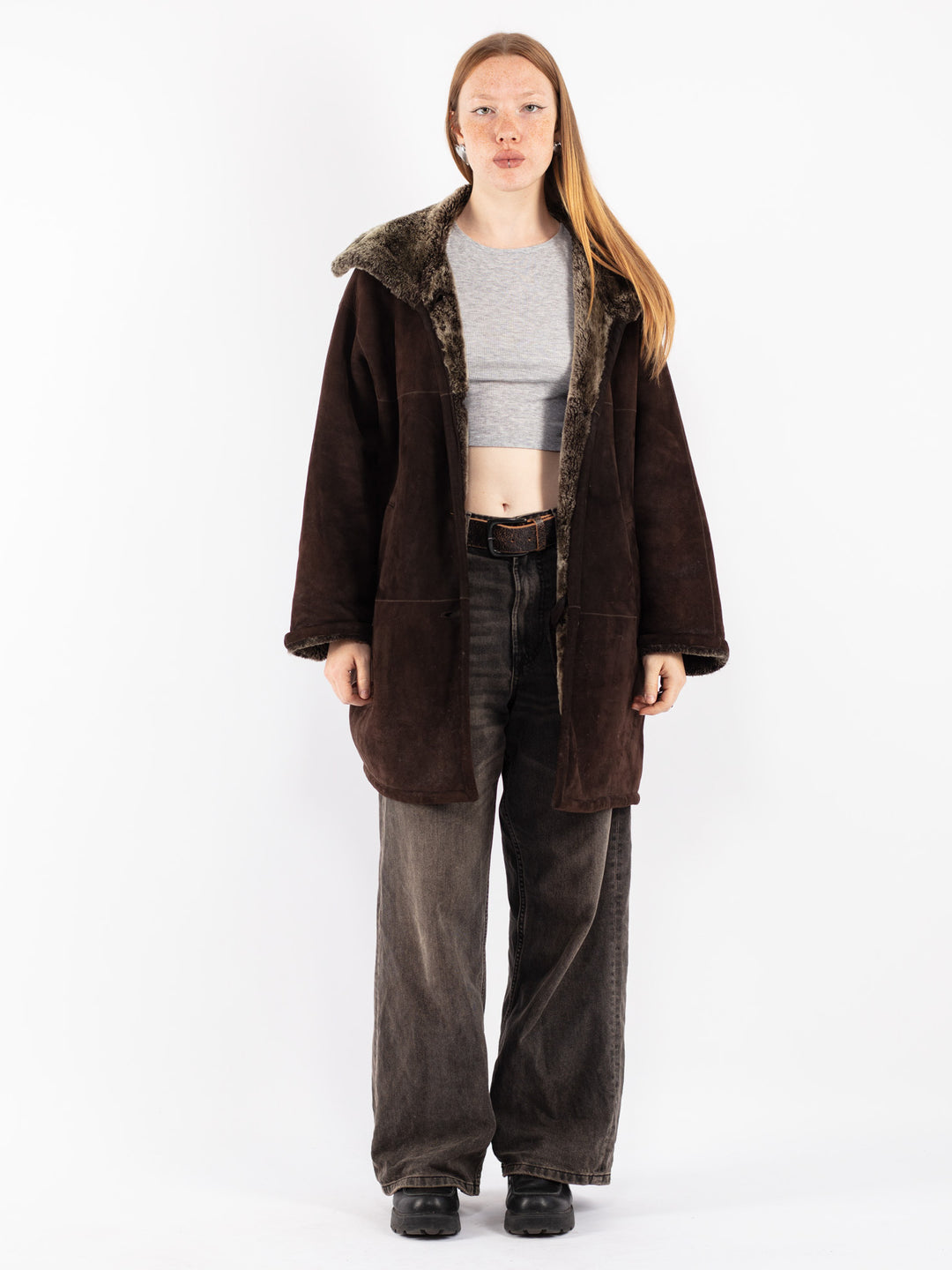 Vintage 80's Women Sheepskin Coat in Brown