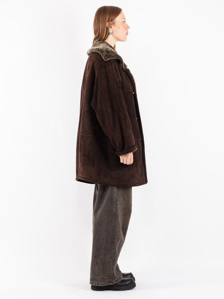 Vintage 80's Women Sheepskin Coat in Brown