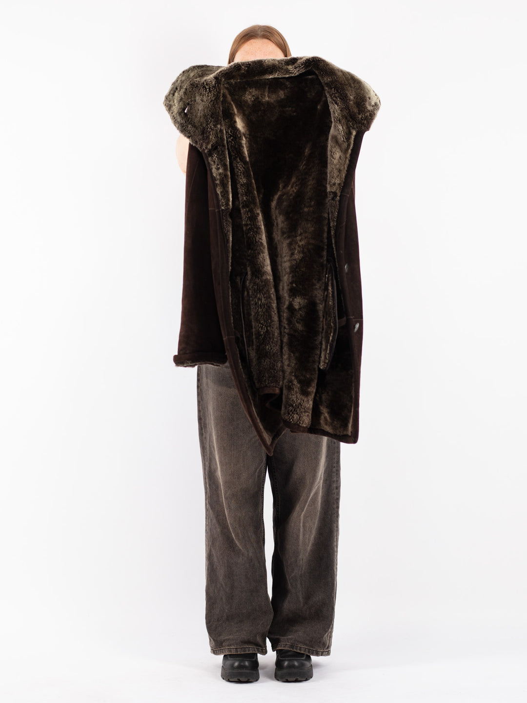 Vintage 80's Women Sheepskin Coat in Brown
