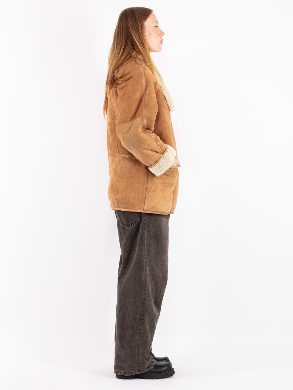 Vintage 80's Women Shearling Coat in Brown